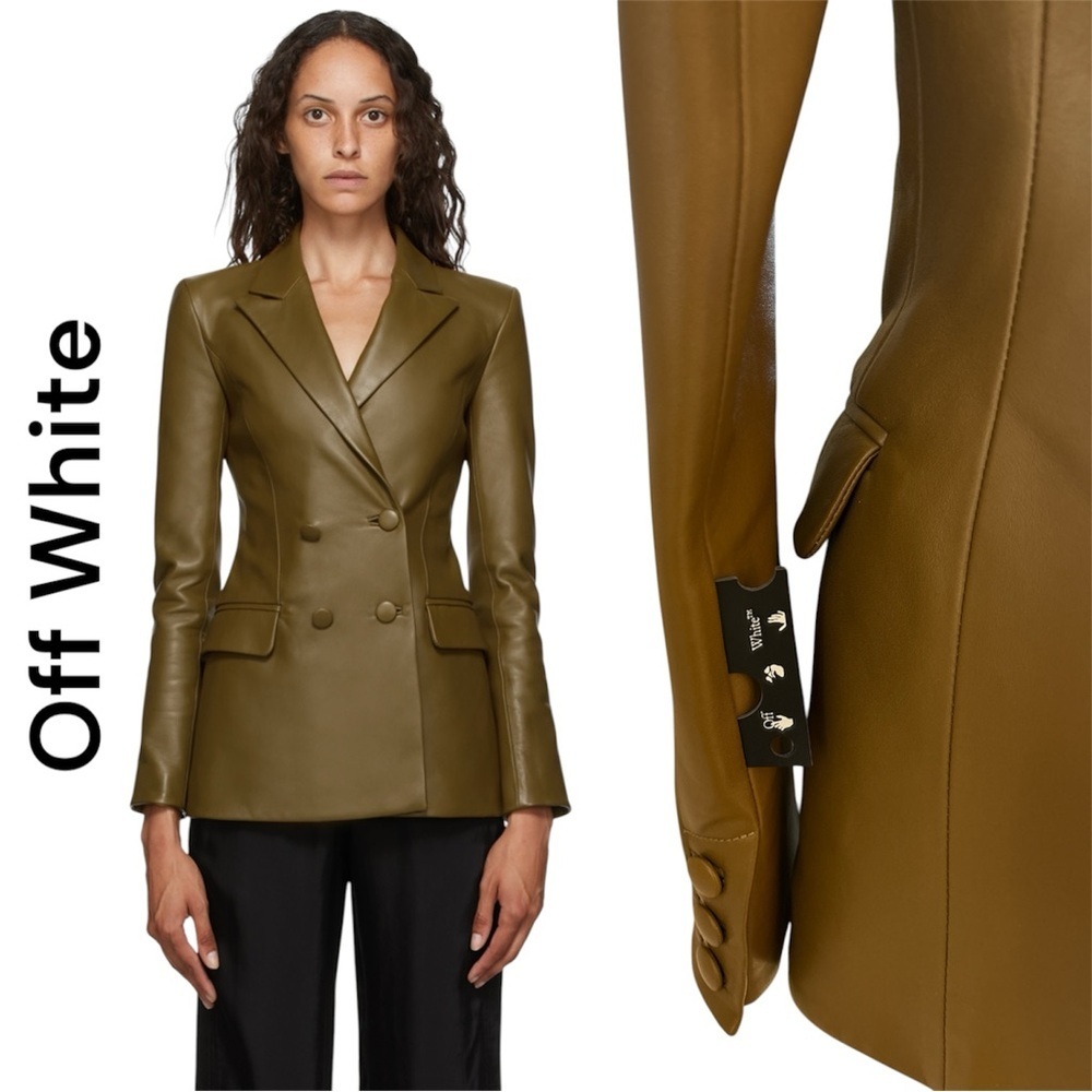 2013 100% Authentic OFF-WHITE Virgil Abloh Leather Blazer Jacket Military Green